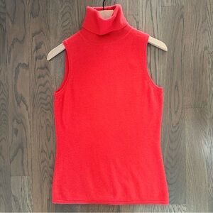 TSE 100% Cashmere Sleeveless Turtleneck Sweater in Orange Red Size Medium